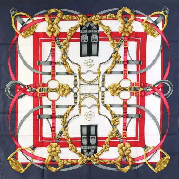 HERMES Carre 90 Crano Manege Scarf Gray/Multicolor Silk - Picture 1 of 11
